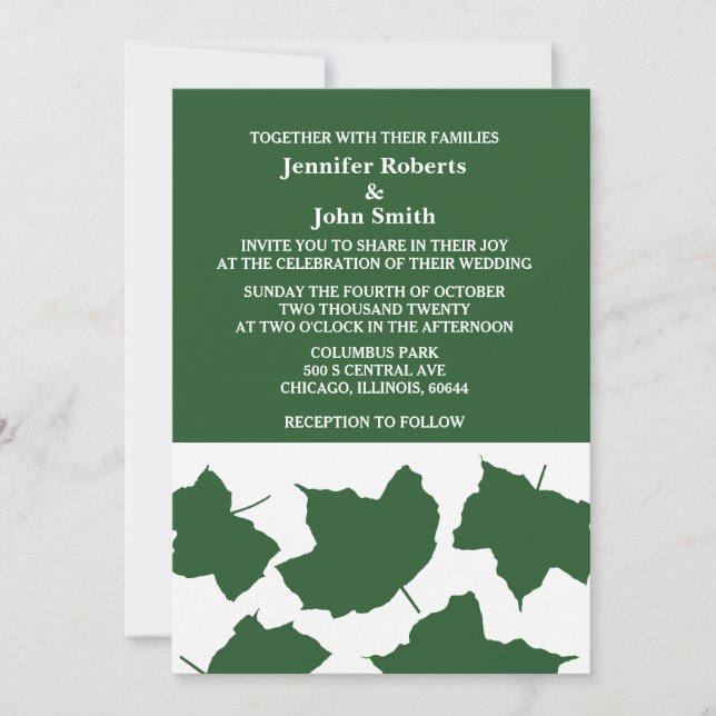Invitación Boda de moda del libro blanco de la hoja verde esm (Anverso)