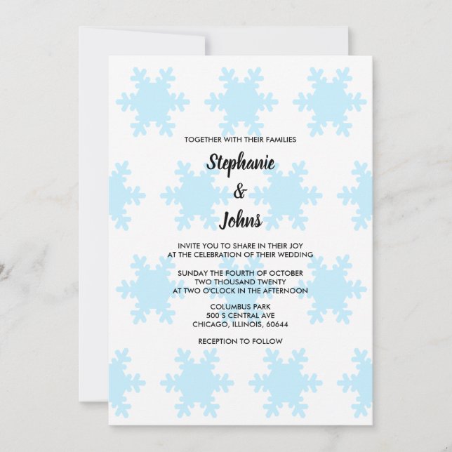 Invitación Boda de moda elegante blanco azul de invierno con  (Anverso)