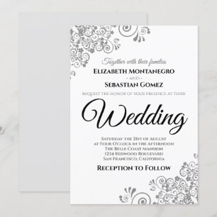 Invitación Boda de Moda elegante con filigrana floral gris