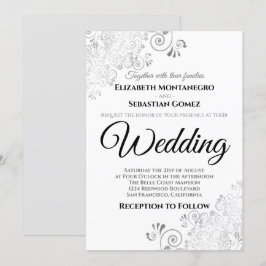 Invitación Boda de Moda elegante con filigrana floral platead