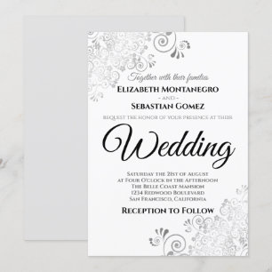 Invitación Boda de Moda elegante con filigrana floral platead