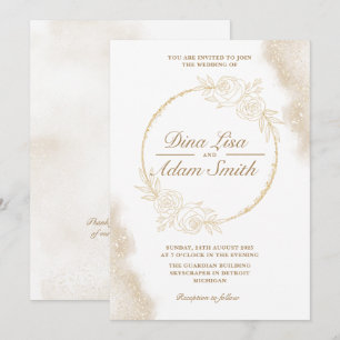 Invitación Boda de Moda elegante con flores de oro clásico