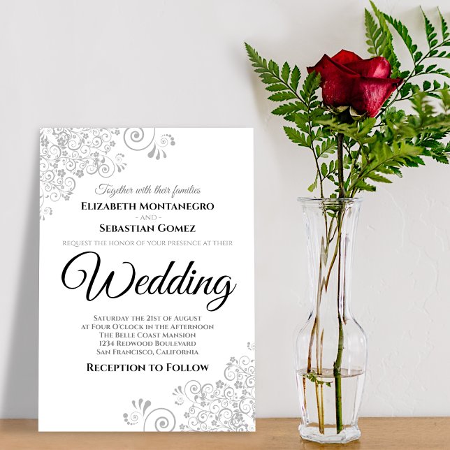 Invitación Boda de Moda elegante de filigrana floral gris cla (Subido por el creador)
