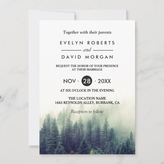 Invitación Boda de Moda elegante de los pinos de los bosques  (Anverso)