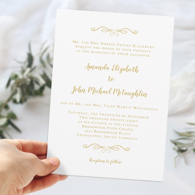 Invitación Boda de Moda elegante formal de oro Delicado clási (Classic Delicate Gold Formal Elegant Chic Wedding Invitation)