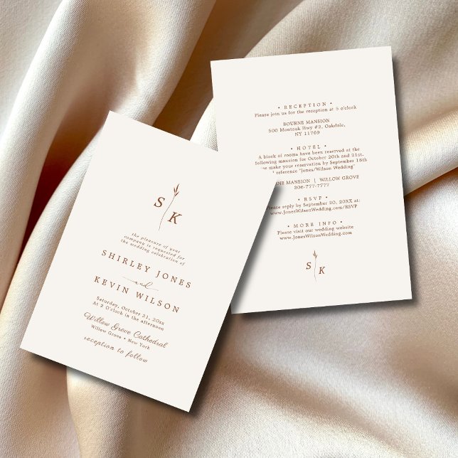 Invitación Boda de Moda en monograma de hoja simple (Subido por el creador)