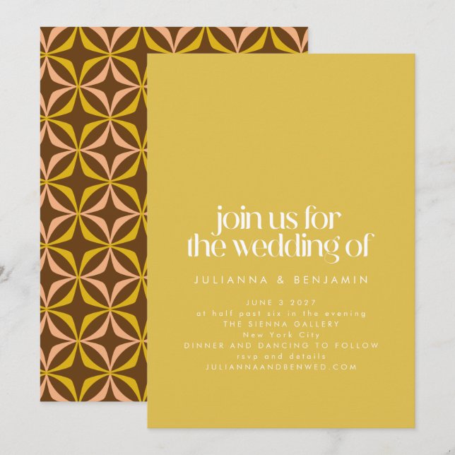 Invitación Boda de Moda estética retro amarillo moderno (Anverso / Reverso)