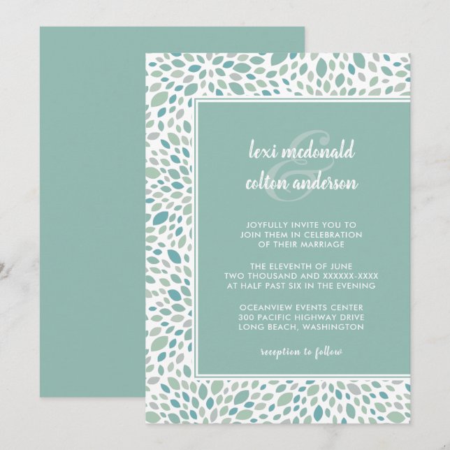 Invitación Boda de Moda floral abstrata verde (Anverso / Reverso)
