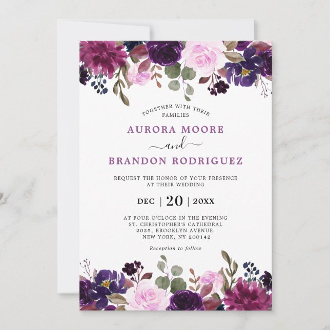 Invitación Boda de Moda floral de ciruela morada Lavender Egg (Anverso)