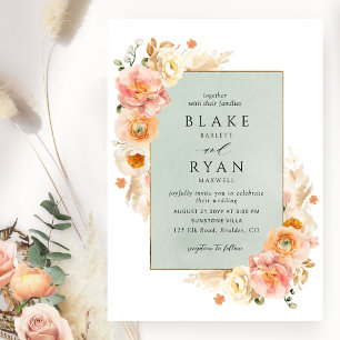 Invitación Boda de Moda floral de melocotón, Rubor Cream y Sa