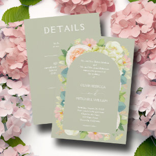 Invitación Boda de moda Florals en un verde sabio