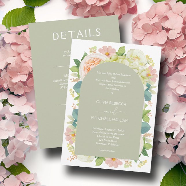Invitación Boda de moda Florals en un verde sabio (Subido por el creador)