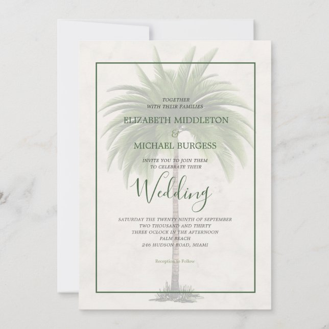Invitación Boda de Moda formal verde elegante de árbol de pal (Reverso)