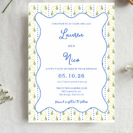 Invitación Boda de Moda italiana amarilla y azul de cítricos 