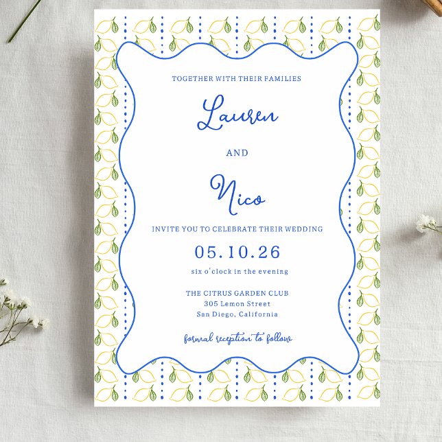 Invitación Boda de Moda italiana amarilla y azul de cítricos  (Subido por el creador)