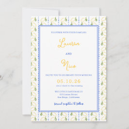 Invitación Boda de Moda italiana amarilla y azul de cítricos 