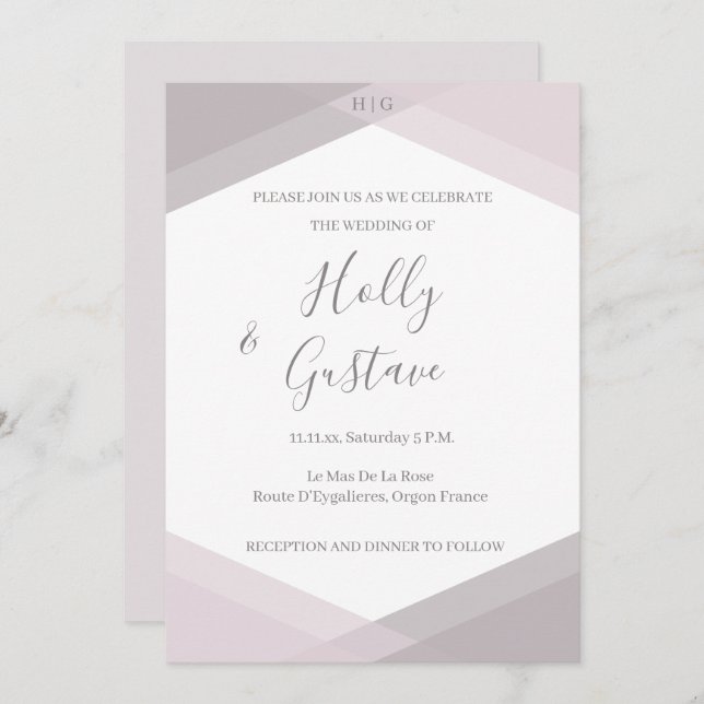 Invitación Boda de Moda moderna con geométrico rosado Monogra (Anverso / Reverso)