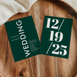 Invitación Boda de Moda negrita simple y verde esmeralda mini