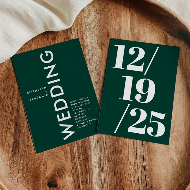 Invitación Boda de Moda negrita simple y verde esmeralda mini (Subido por el creador)