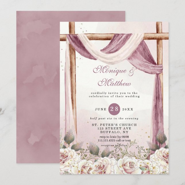 Invitación Boda de moda Purple White Canopy Florals (Anverso / Reverso)