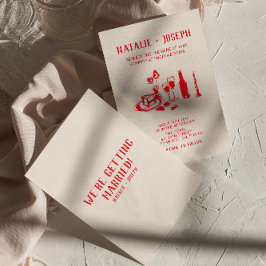 Invitación Boda de Moda Quirky con la mano roja retro dibujad