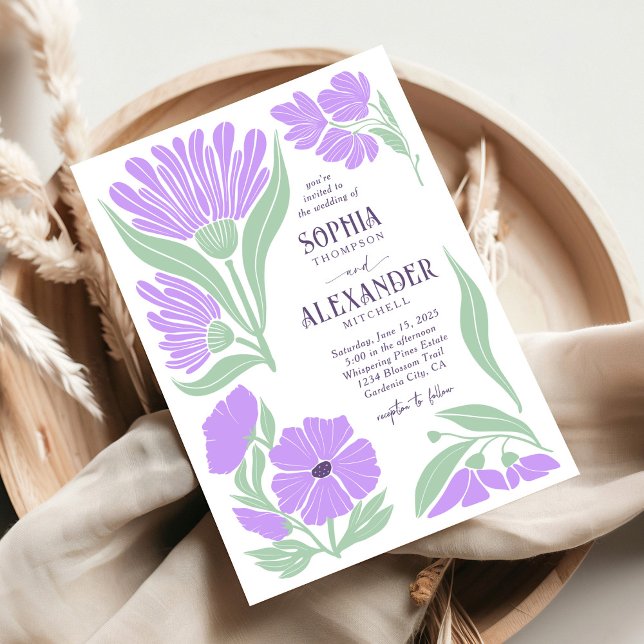 Invitación Boda de Moda Retro de Mint Lavender Boho (Subido por el creador)