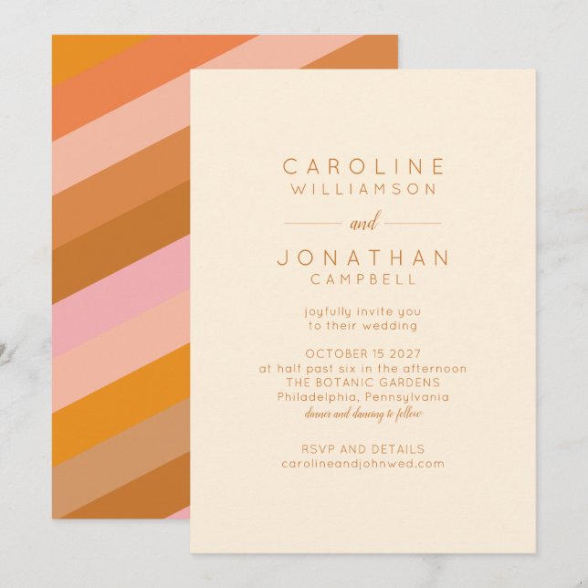 Invitación Boda de Moda Retro Geométrico Rosa y Naranja (Anverso / Reverso)
