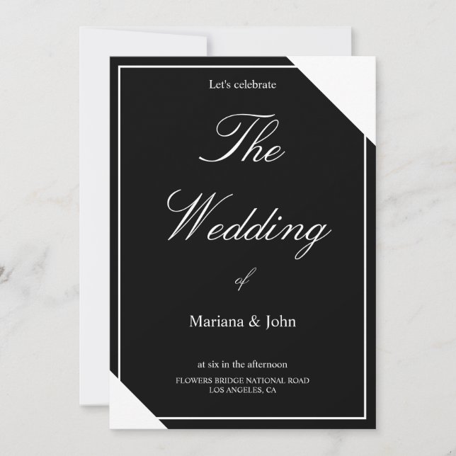 Invitación Boda de Moda simple formal único en blanco y negro (Anverso)
