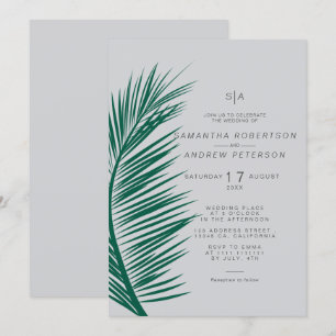 Invitación Boda de moda suave de hojas de palmera gris simple