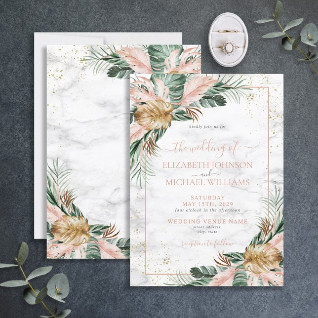 Invitación Boda de Moda Tropical de Oro Rosado de Rubor (Subido por el creador)