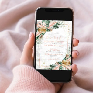 Invitación Boda de Moda Tropical de Oro Rosado de Rubor