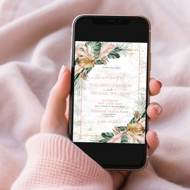 Invitación Boda de Moda Tropical de Oro Rosado de Rubor (Subido por el creador)
