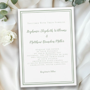 Invitación Boda de Moda verde Sage Minimalista moderno simple