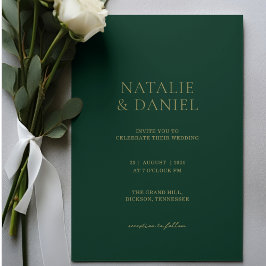 Invitación Boda de Moda verde y dorada de los bosques moderno