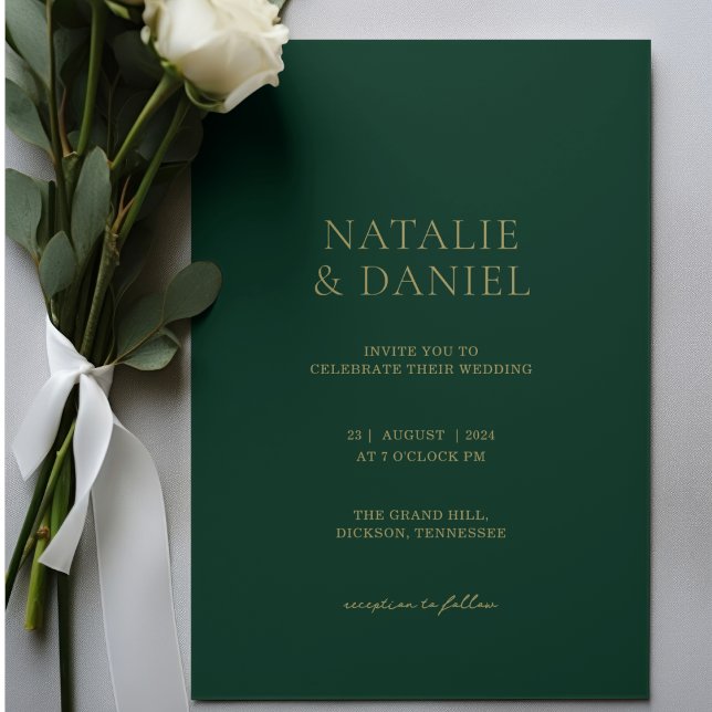 Invitación Boda de Moda verde y dorada de los bosques moderno (Subido por el creador)