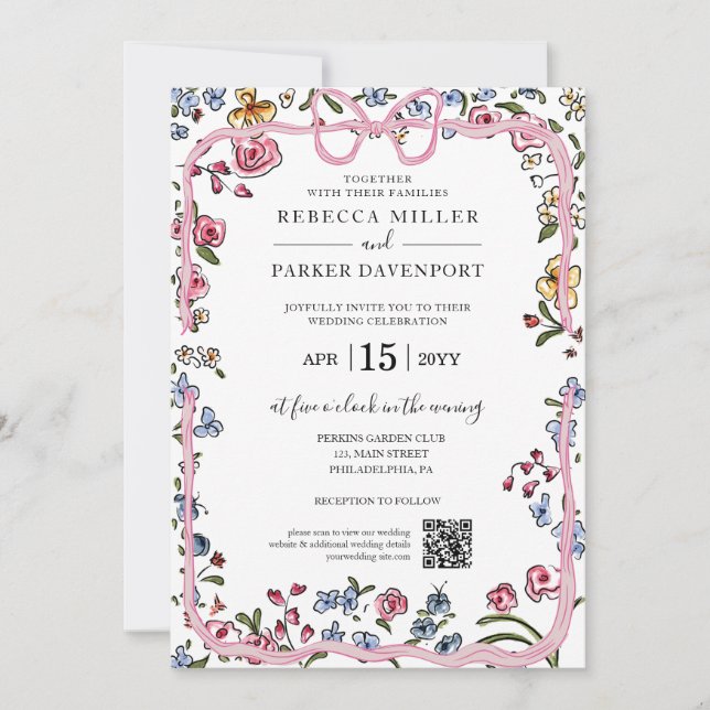Invitación Boda de moda y caprichosa, foto de código QR (Anverso)