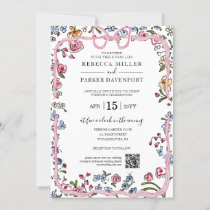 Invitación Boda de moda y caprichosa, foto de código QR