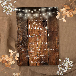 Invitación Boda de Modern Rustic Barn Wood String Lights