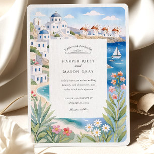 Invitación Boda de molinos de viento acuáticos Mykonos Seasid