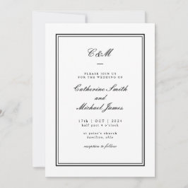 Invitación Boda de Monograma Absoluto Clásico Negro y Blanco
