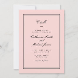 Invitación Boda de monograma absoluto clásico rosa y negro