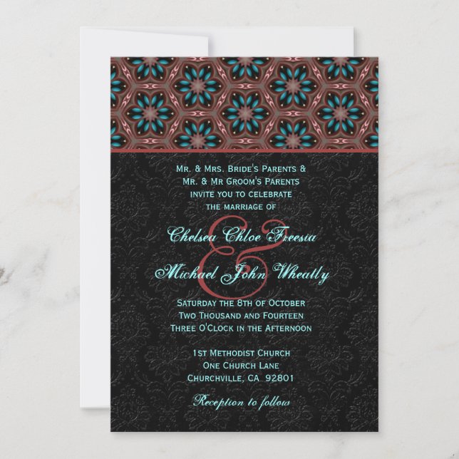 Invitación Boda de Monograma Aqua y Negro Moderno H664 (Anverso)