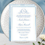 Invitación Boda de monograma azul formal clásico<br><div class="desc">Deléitese con amigos y familiares con esta elegante invitación de la boda azul, con un delicado y frondoso monograma botánico dibujado a mano personalizado con iniciales de parejas y un marco de color de agua fina en la parte delantera, mientras que la carta está de vuelta con un hermoso lavado...</div>