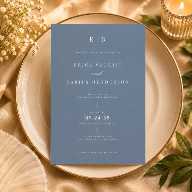 Invitación Boda de Monograma Azul Polvo (Subido por el creador)