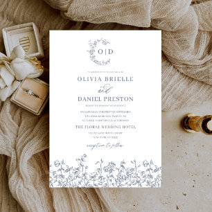 Invitación Boda de Monograma Azul Polvo