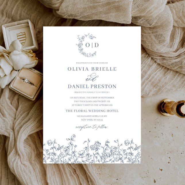 Invitación Boda de Monograma Azul Polvo (Subido por el creador)