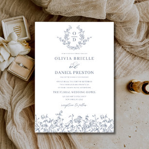 Invitación Boda de Monograma Azul Polvo
