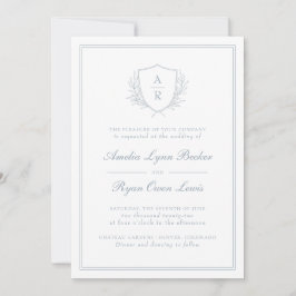 Invitación Boda de Monograma Azul Polvoriento