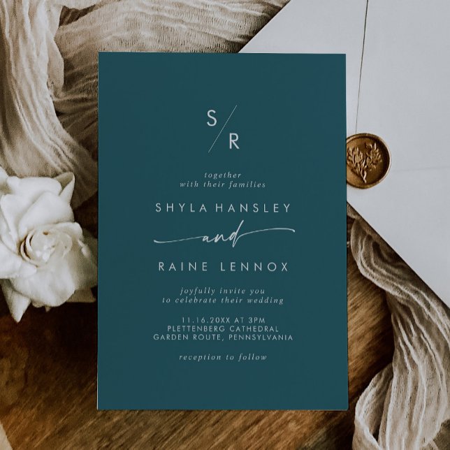 Invitación Boda de Monograma Azul Verde azulado de Moda Boho (Subido por el creador)