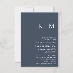 Invitación Boda de Monograma Azul y Blanco-